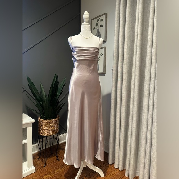 Zara Dresses & Skirts - Zara Strapless Satin bridesmaid Backless Dress in Mauve
